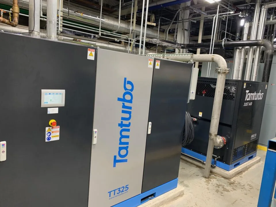 Tamturbo TT325 oil-free turbo compressor installed in an industrial facility